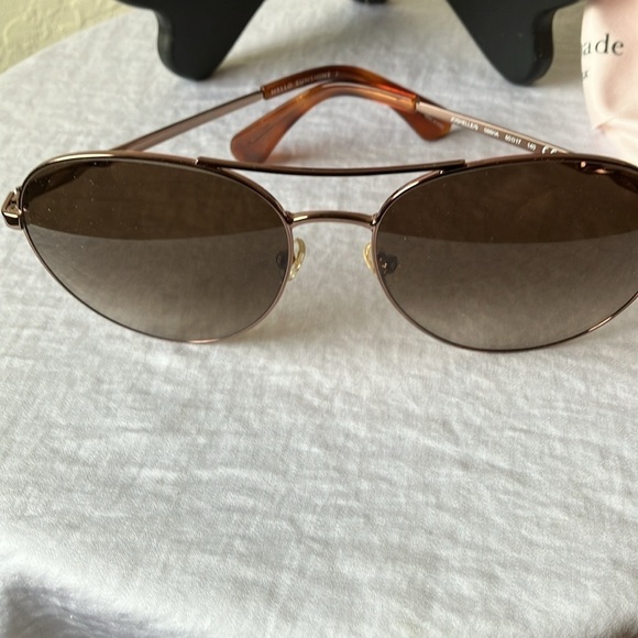 Kate Spade:Rose Gold Aviator (Joshelle) Sunglasses-case & cloth-brown lens-flaws - Picture 6 of 16